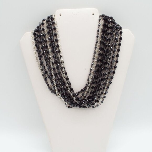 Vintage Carolee Black and Clear Multistrand Beaded Choker Necklace - Picture 1 of 11